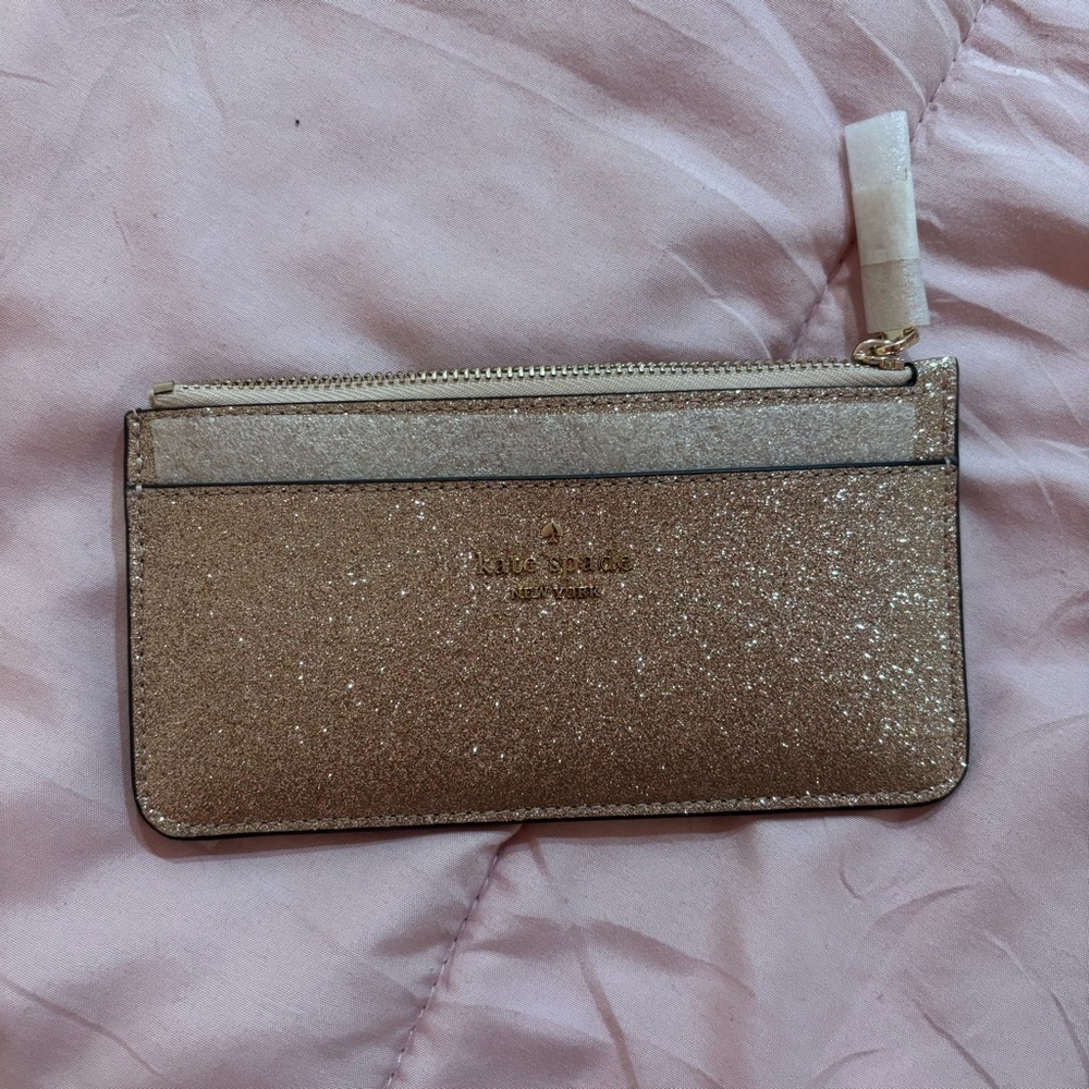 Kate Spade Tinsel Boxed Large Slim Card Holder in Gold New With Tags
